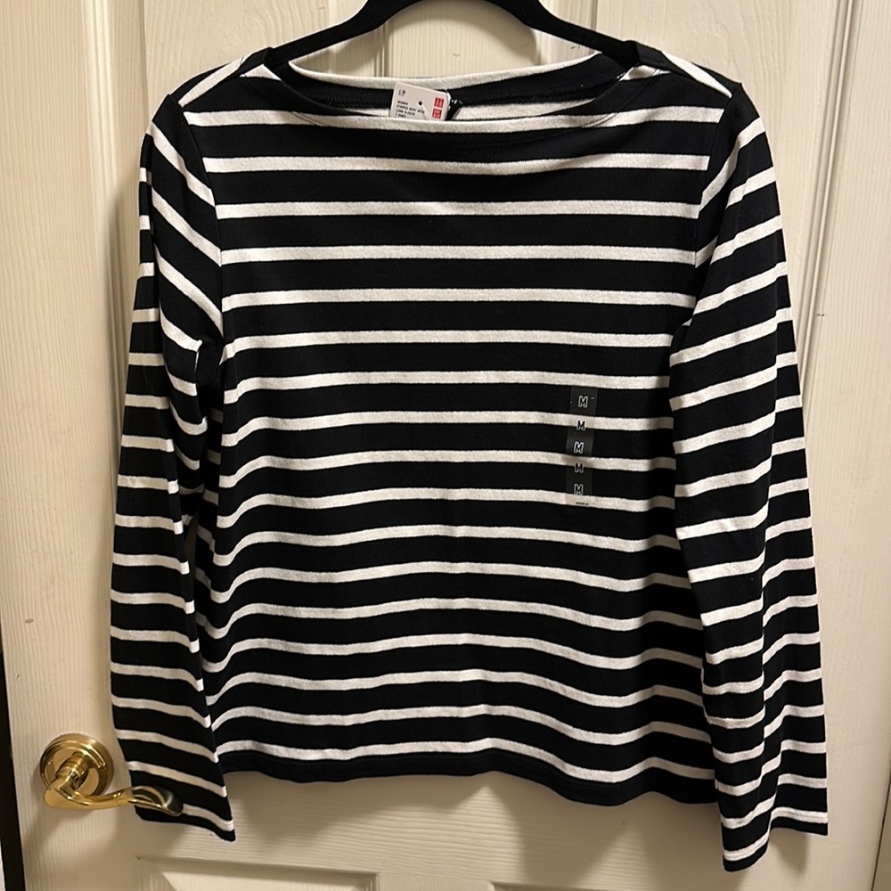 Uniqlo black striped shirt, women’s size medium, with tags!